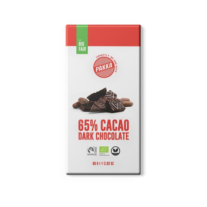 Pakka Dunkle Schokolade, 65%, Bio & Fairtrade, 80g - Produktbild