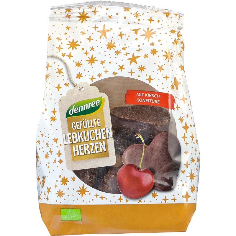 dennree Lebkuchenherzen mit Kirschfüllung - Produktbild