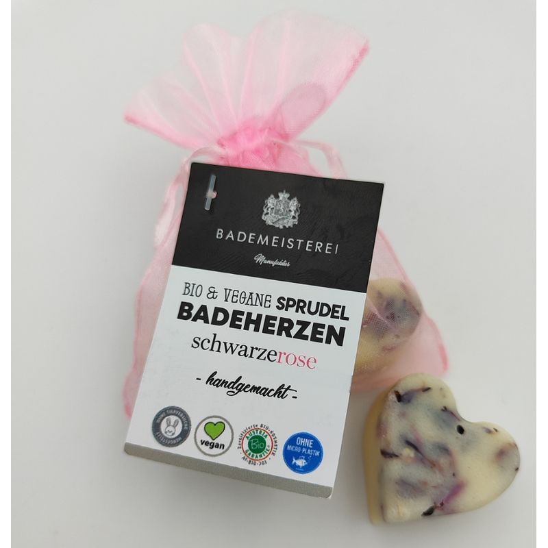 Bademeisterei Bio Sprudelbadeherzen-Set "Schwarze Rose" 2x15g im Display AT-BIO-301 - Produktbild