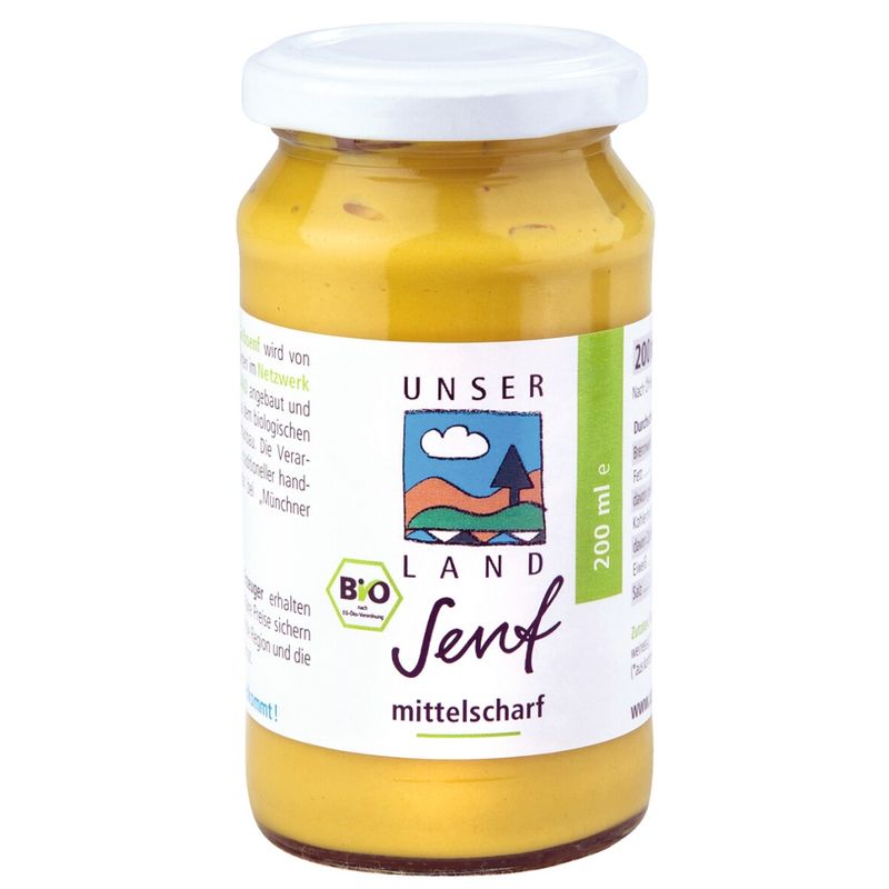 UNSER LAND UNSER LAND Bio Senf mittelscharf, 200g Glas - Produktbild