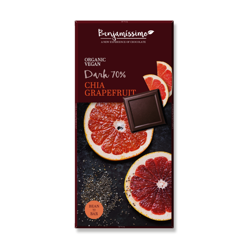 Benjamissimo Bio vegane dunkle Schokolade mit Chiasamen und Grapefruitоel - Produktbild