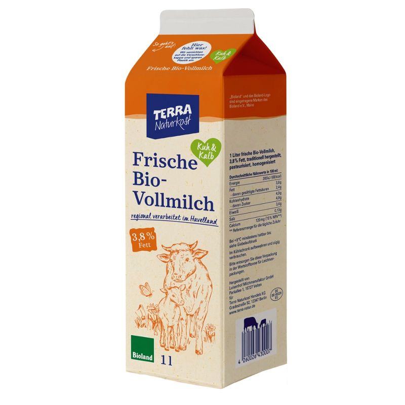 Terra Naturkost Handels KG Frische Bio Vollmilch 3,8% Fett - Produktbild