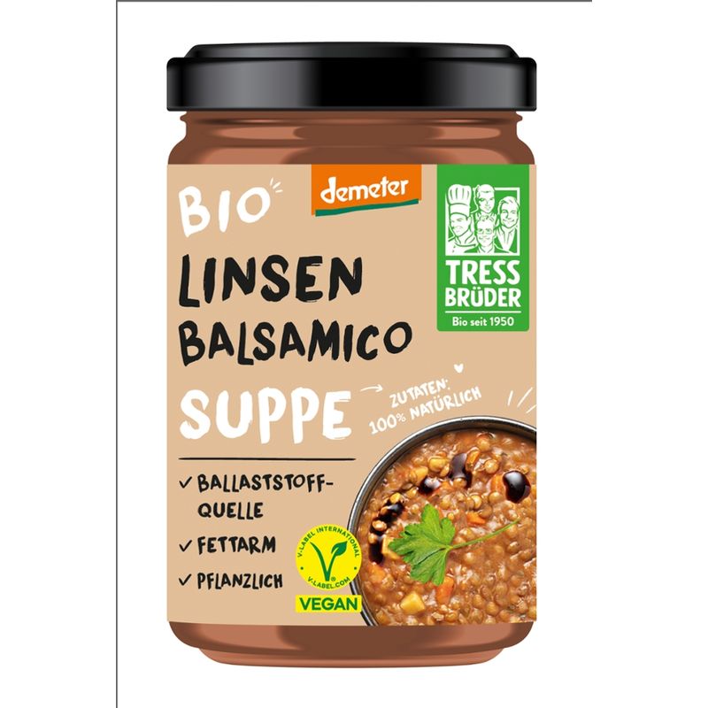 Tress Brüder vegane Bio Demeter Linsen-Balsamico Suppe - Produktbild