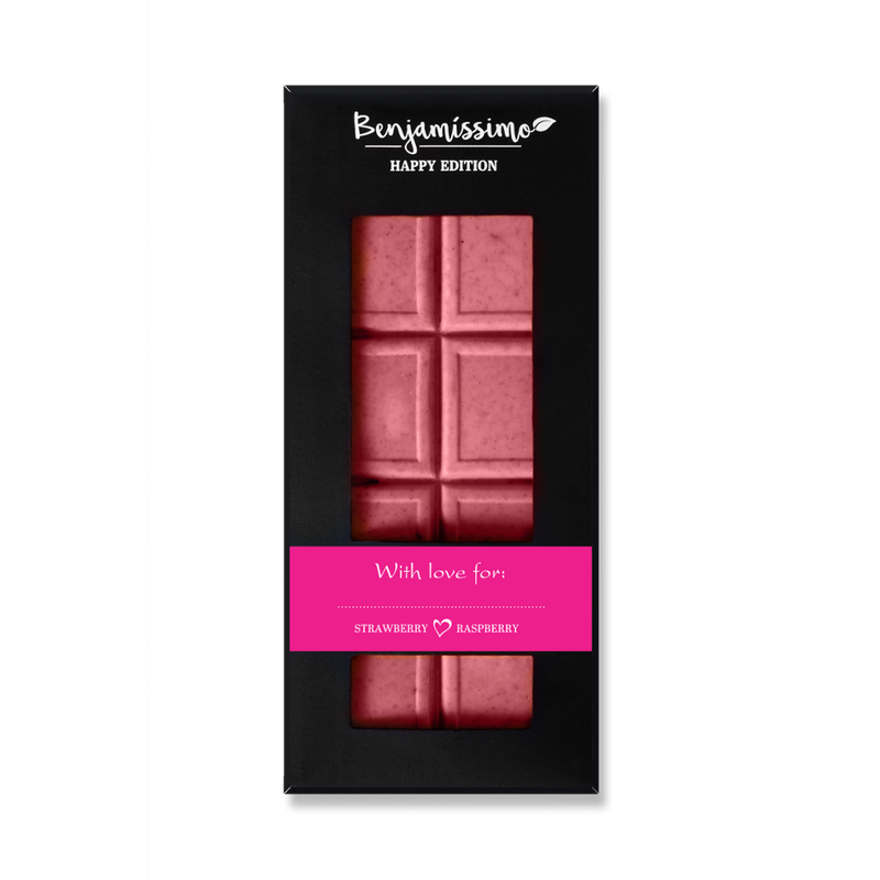Benjamissimo Bio vegane weiße Kakaotafel mit mit Erdbeere und Himbeere. - Produktbild