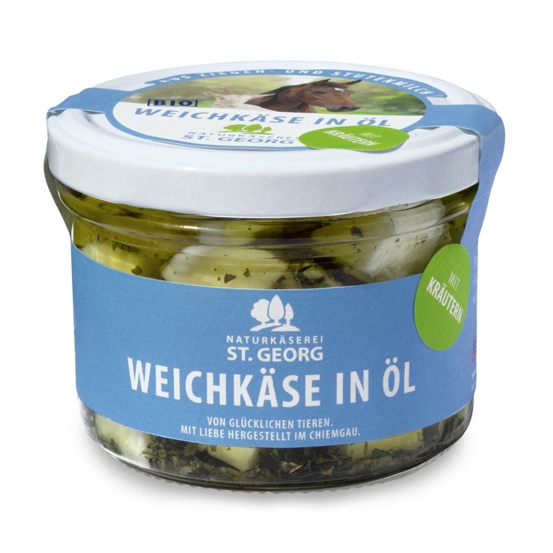 St. Georg Naturkäserei Bio-Weichkäse in Öl mit Kräutern aus Ziegen- und Stutenmilch - Produktbild