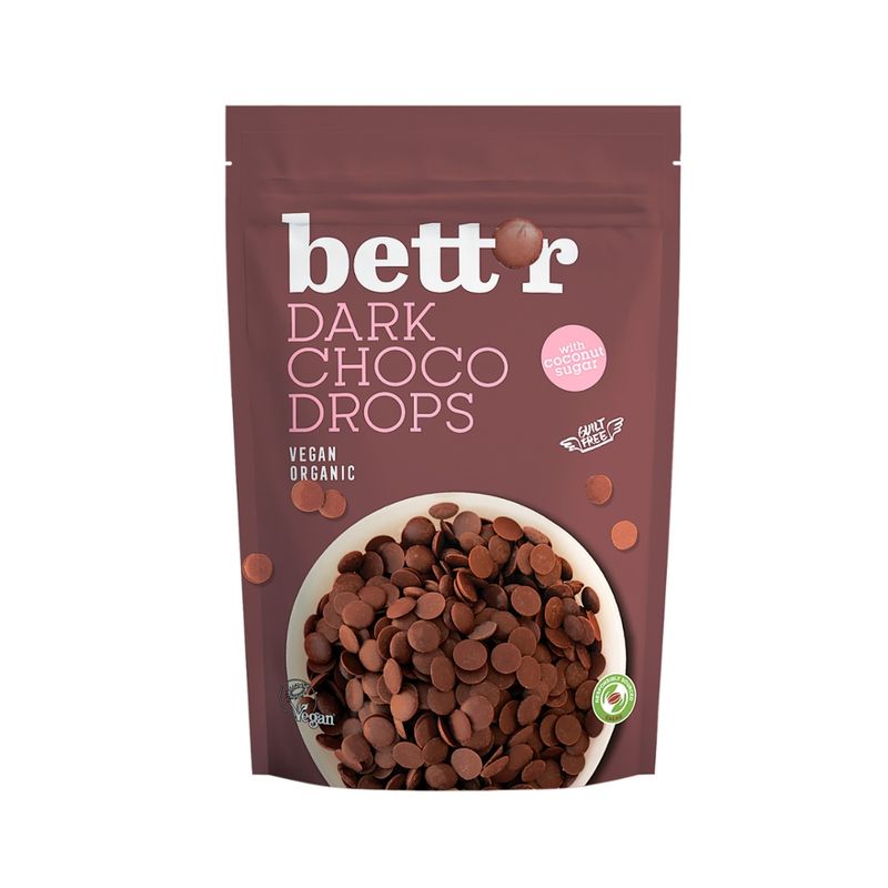 Bett'r Bett´r  Dark CHOCO Drops 200g, vegan, glutenfrei - Produktbild