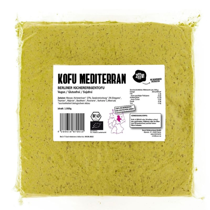 Zeevi Kichererbsen Kofu Mediterran, die Bio Tofu-Alternative aus Kichererbsen mit mediterranen Kräutern in 1kg Gastro-Pack - Produktbild