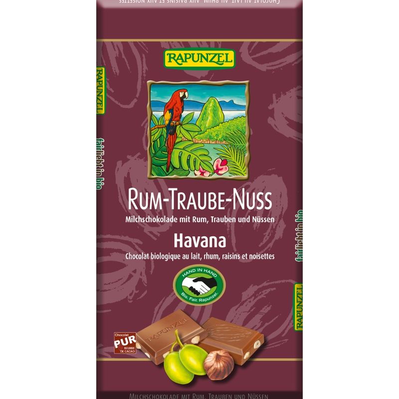 Rapunzel Vollmilch Schokolade Rum-Traube-Nuss HIH - Produktbild