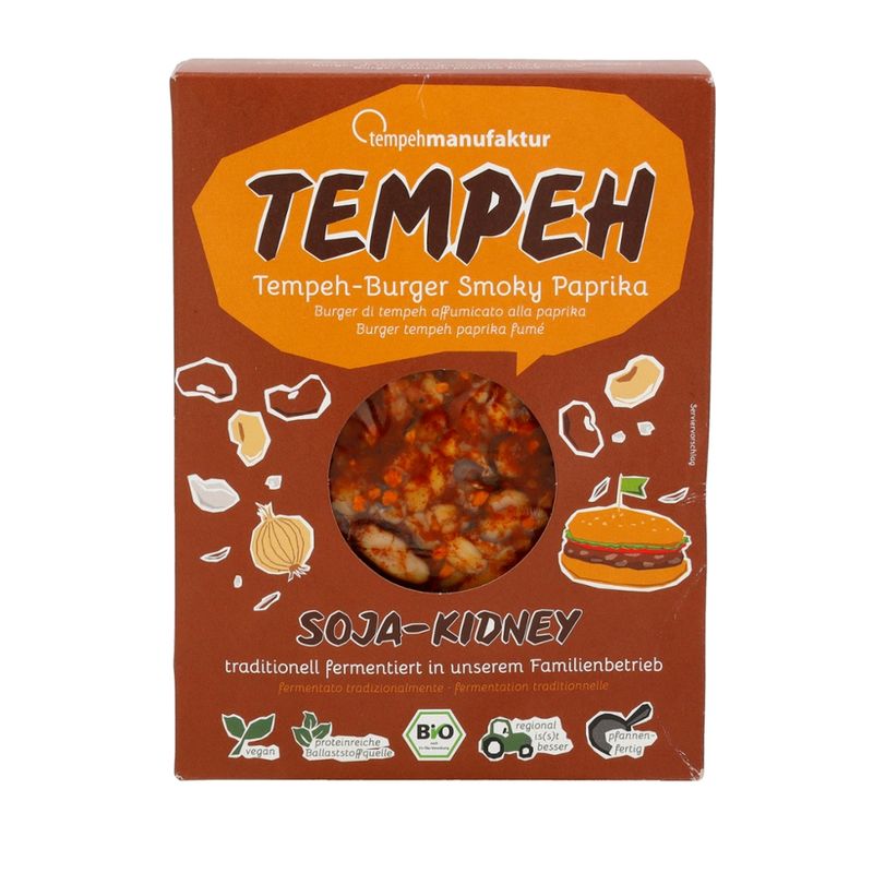 tempehmanufaktur  Tempeh-Burger Smoky Paprika - aus Soja und Kidneybohnen, mit deftiger Würzung - Produktbild