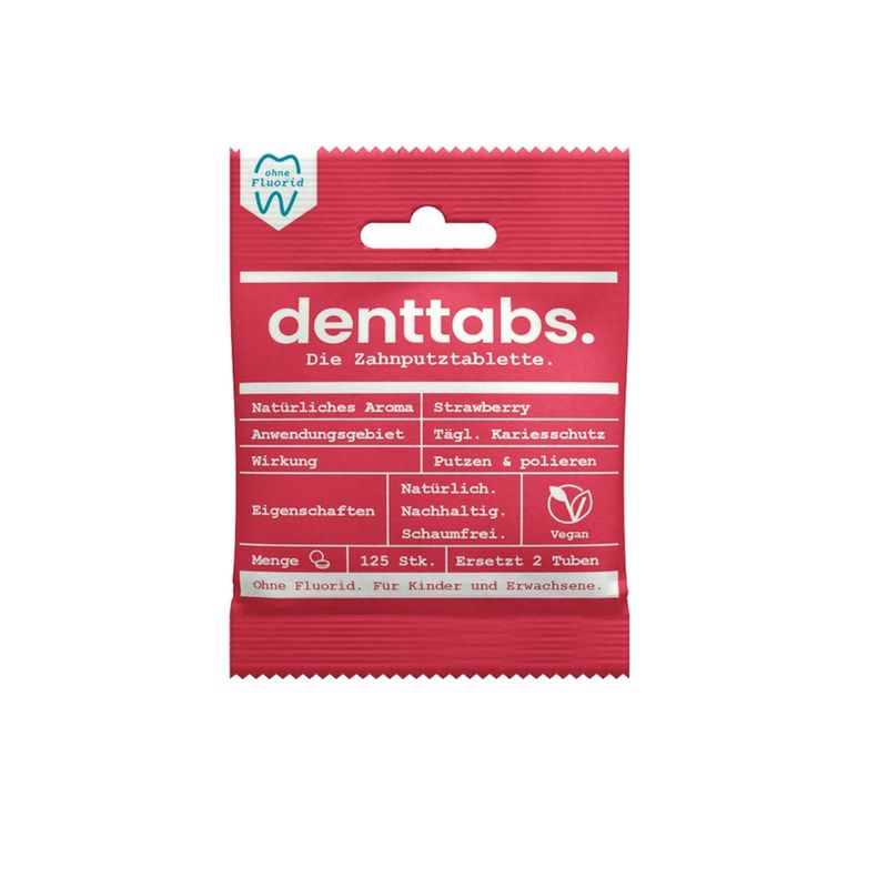 Denttabs Denttabs Zahnputztabletten Strawberry ohne Fluorid für Kinder und Erwachsene - Produktbild