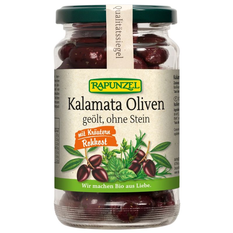 Rapunzel Oliven Kalamata mit Kräutern, ohne Stein geölt - Produktbild