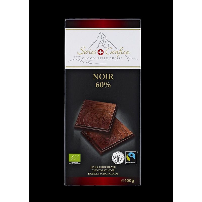 Swiss Confisa Swiss Confisa Dunkel 60% Bio/Fairtrade 100g Flachtafel - Produktbild