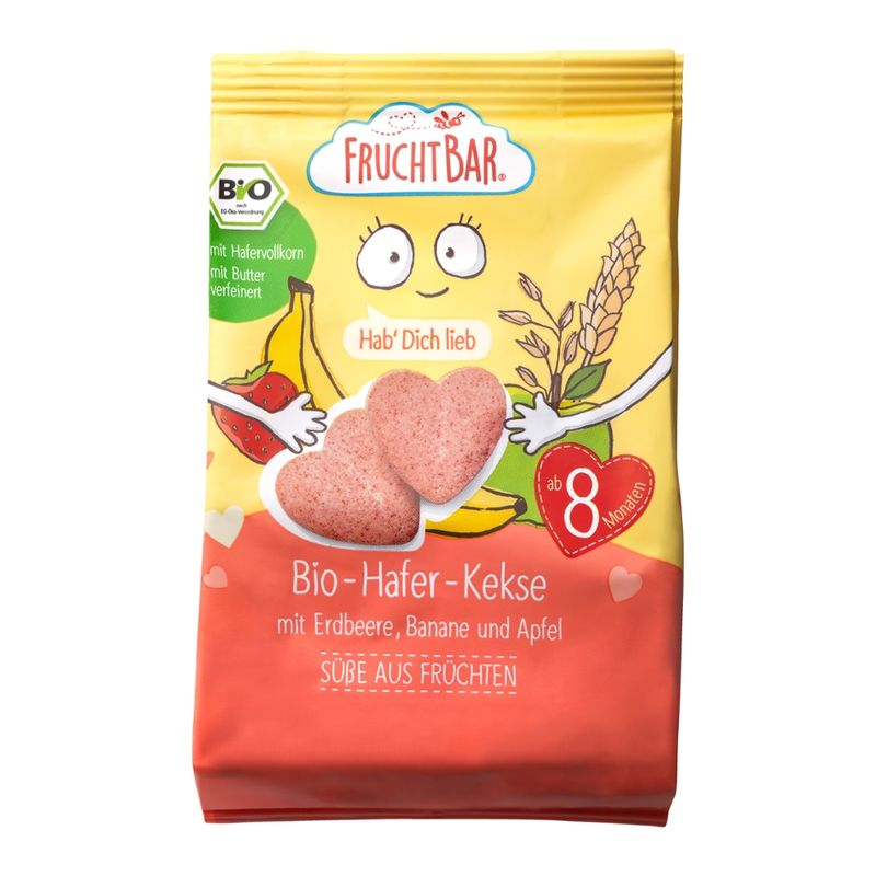 FruchtBar  FruchtBar - Bio-Hafer-Kekse mit Erdbeere, Banane und Apfel - Produktbild