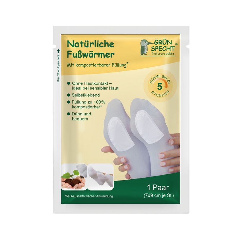 GRÜNSPECHT Naturprodukte Natürliche Fußwärmer mit kompostierbarer Füllung 30 Paar im Display - Produktbild