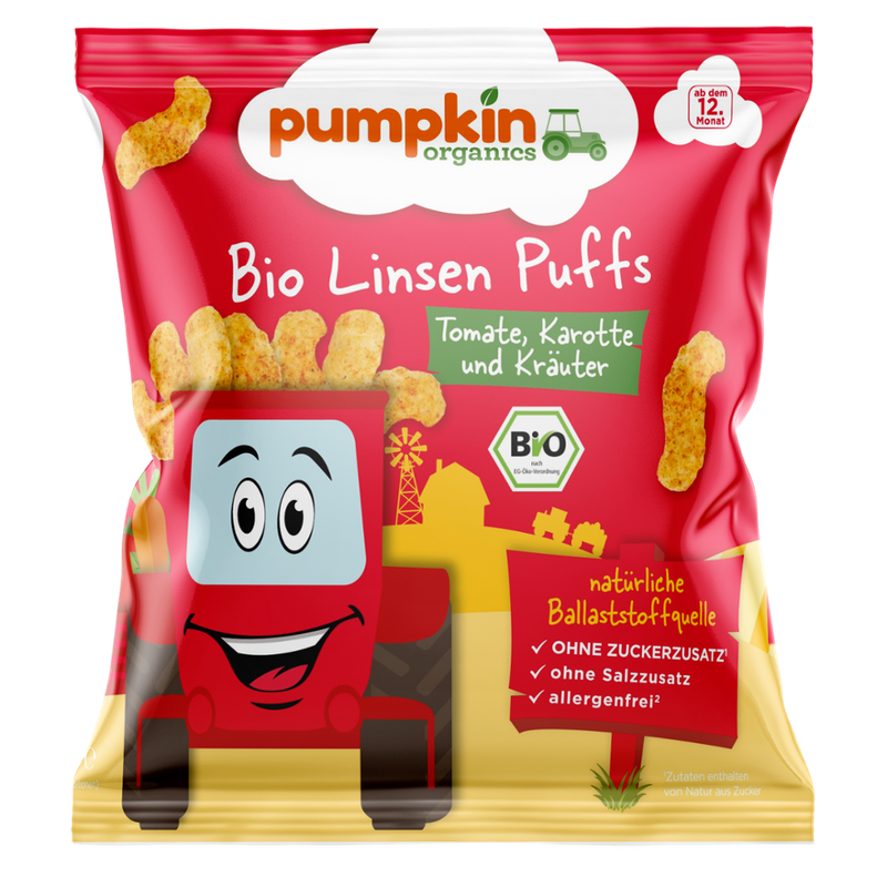 Pumpkin Organics Pumpkin Organics: Bio Linsen Puffs mit Tomate, Karotte & Kräutern - Produktbild