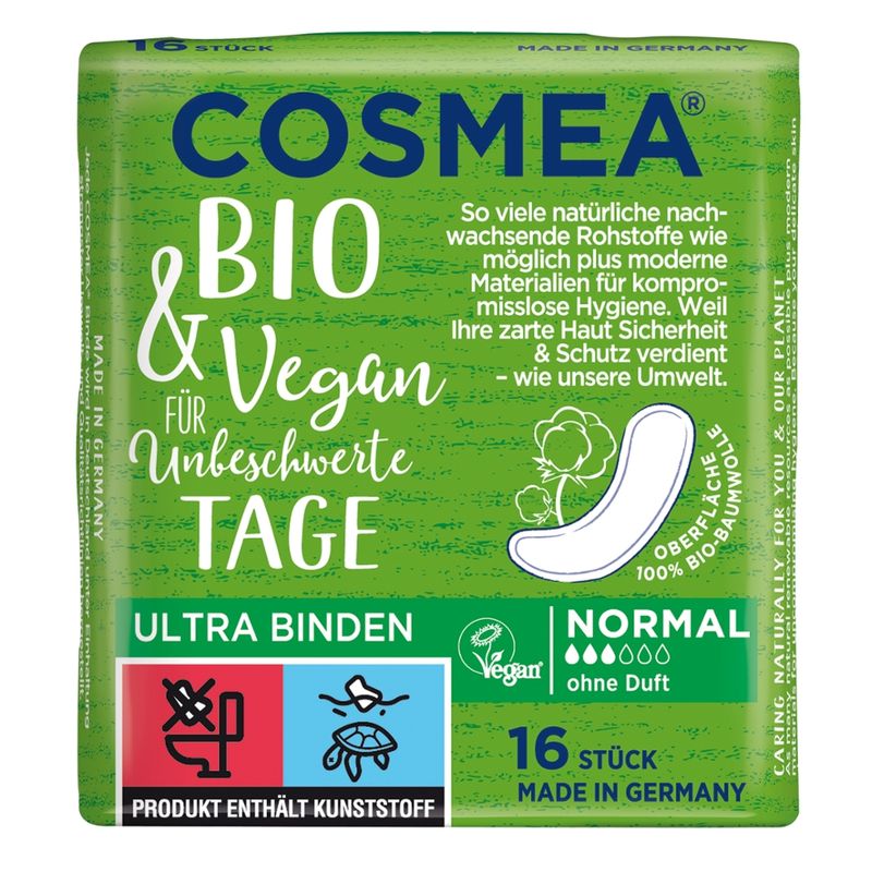 COSMEA®  COSMEA® Comfort BIO Ultra Binden, VEGAN, Normal ohne Duft, 16 Stück - Produktbild