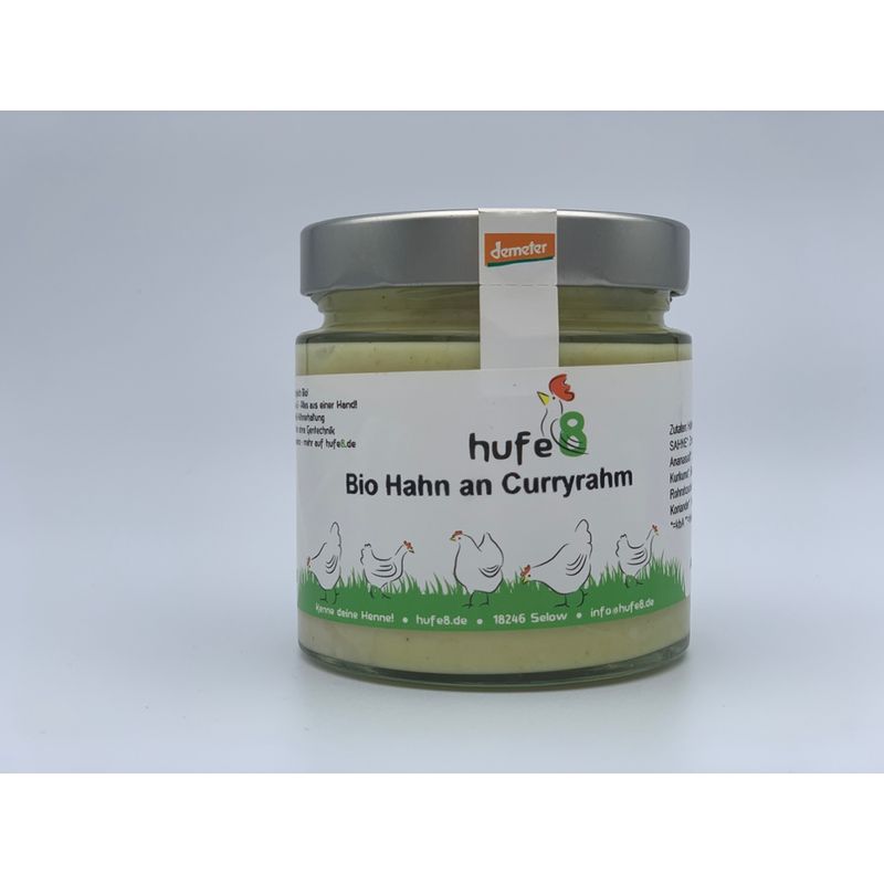 hufe8 Bio Demeter Hahn an Curryrahm, Glas, 380 ml - Produktbild