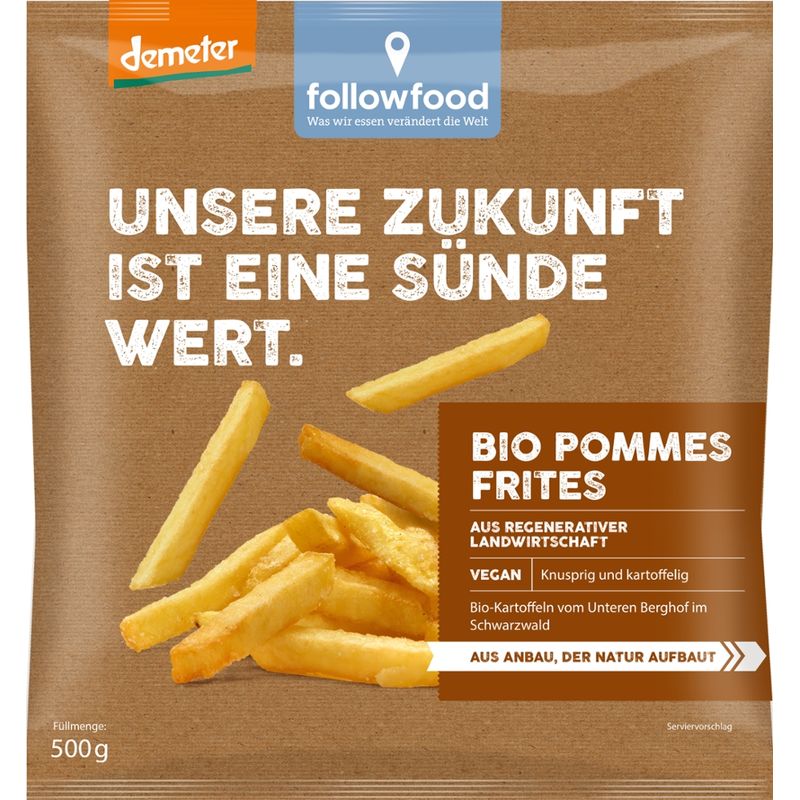 followfood Pommes Frites gleichmäßig länglich geschnitten, in Rapsöl vorgebacken, tiefgekühlt. - Produktbild