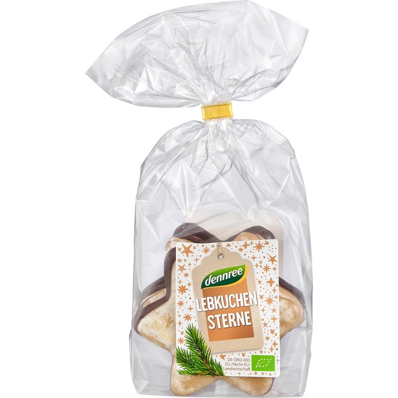 dennree Lebkuchen-Sterne glasiert, mit Zartbitterschokolade - Produktbild