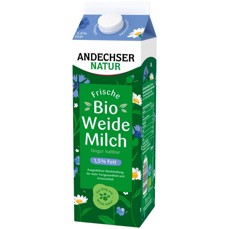 Andechser Natur ANDECHSER NATUR Fettarme Bio Weidemilch, länger haltbar 1,5% - Produktbild