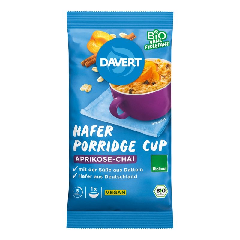Davert Porridge-Cup Aprikose-Chai Bioland 65g - Produktbild