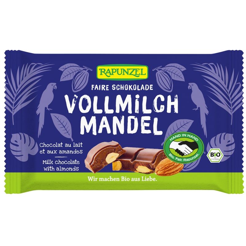 Rapunzel Vollmilch Schokolade mit ganzen Mandeln HIH - Produktbild