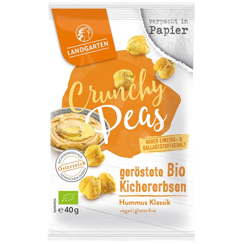 Landgarten Bio Crunchy Peas Hummus Klassik 40g - Produktbild