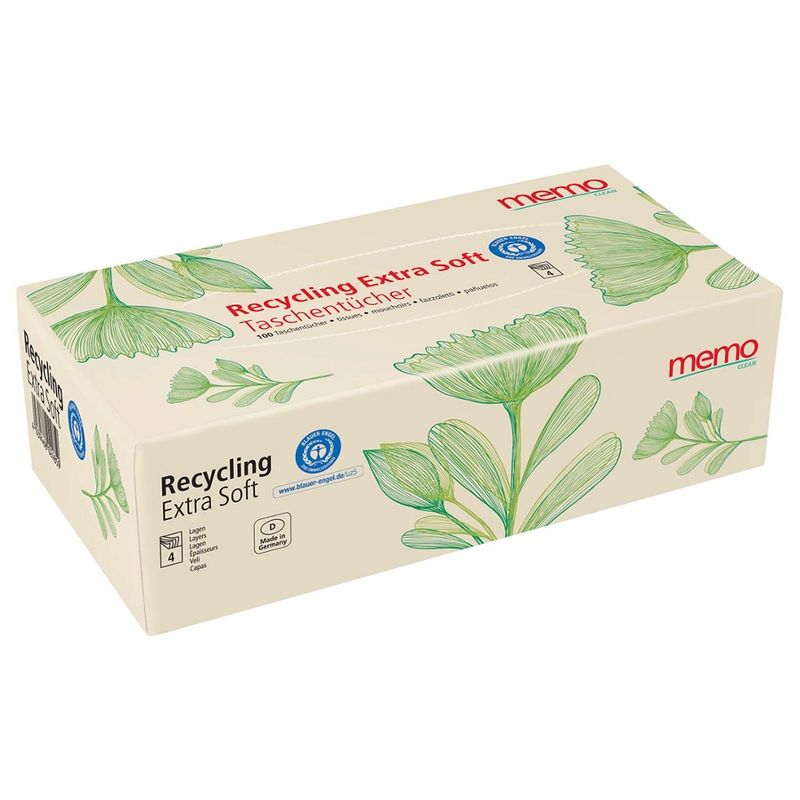 memo memo Taschentücher "Recycling Extra Soft" in praktischer Box - Produktbild