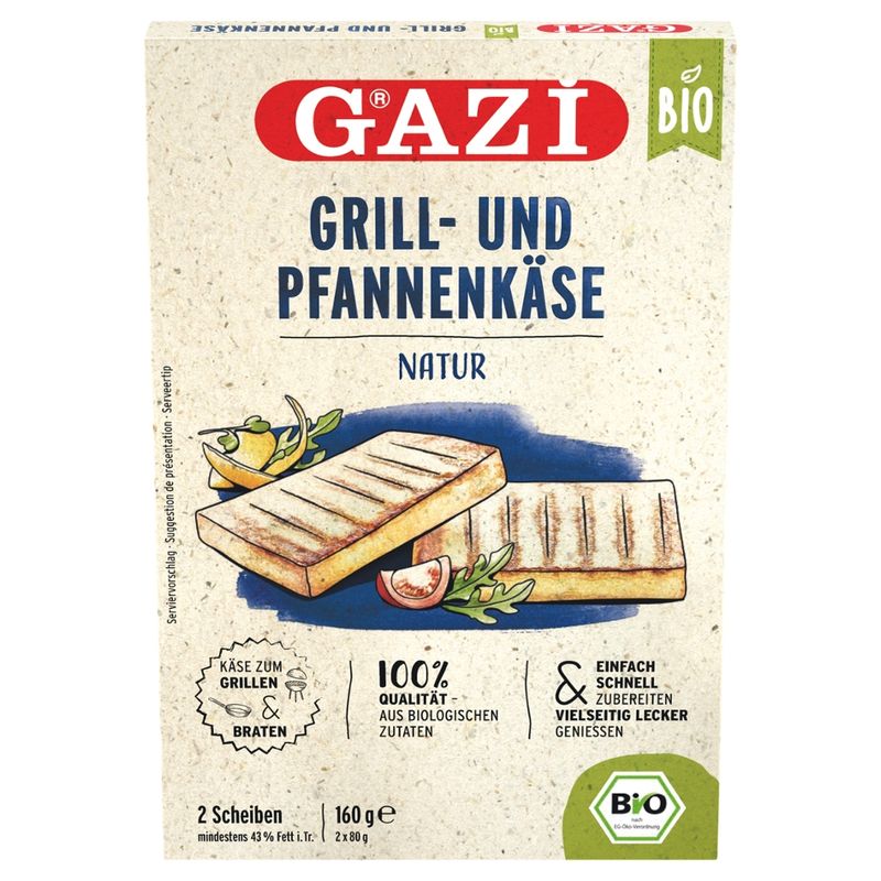 GAZi BIO GAZi BIO Grill- und Pfannenkäse Natur 8x160g (2 Scheiben vakuumiert in Faltschachtel) - Produktbild