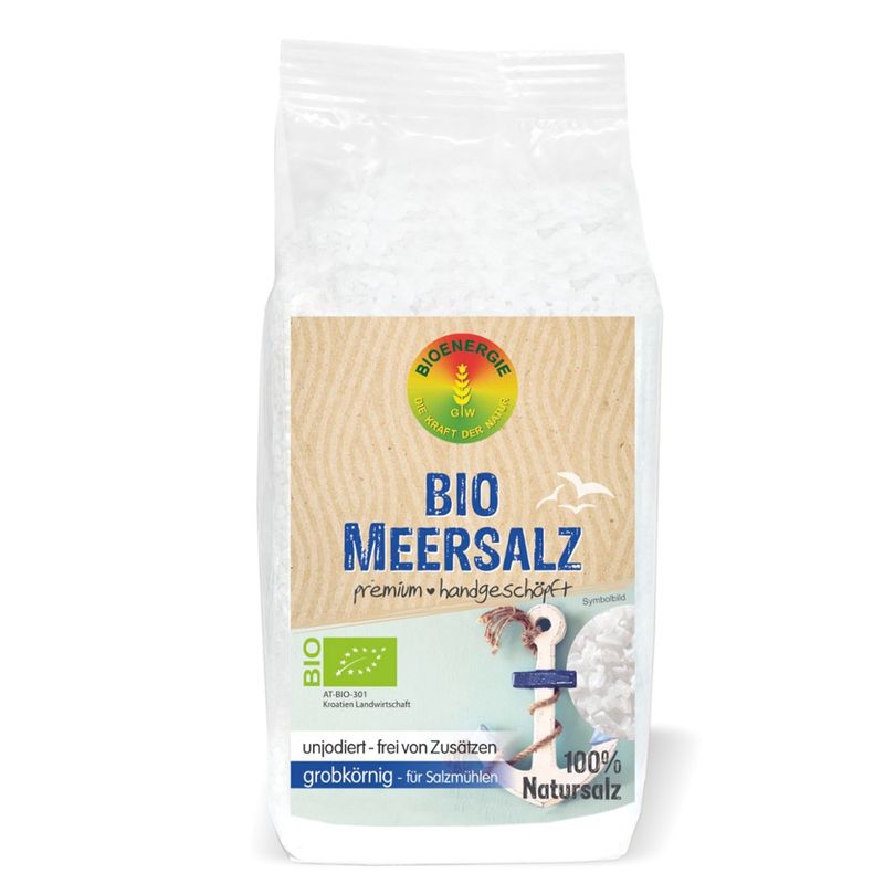 BIOENERGIE Bio MEERSALZ premium Kroatien, grobkörnig - für Salzmühlen, unjodiert, unraffiniert, frei von Zusätzen, restfeucht - Produktbild