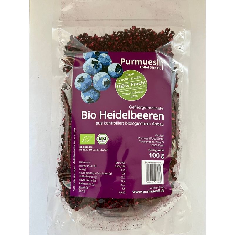 Purmuesli Bio Heidelbeeren gefriergetrocknet (Fruchtstücke) - Produktbild