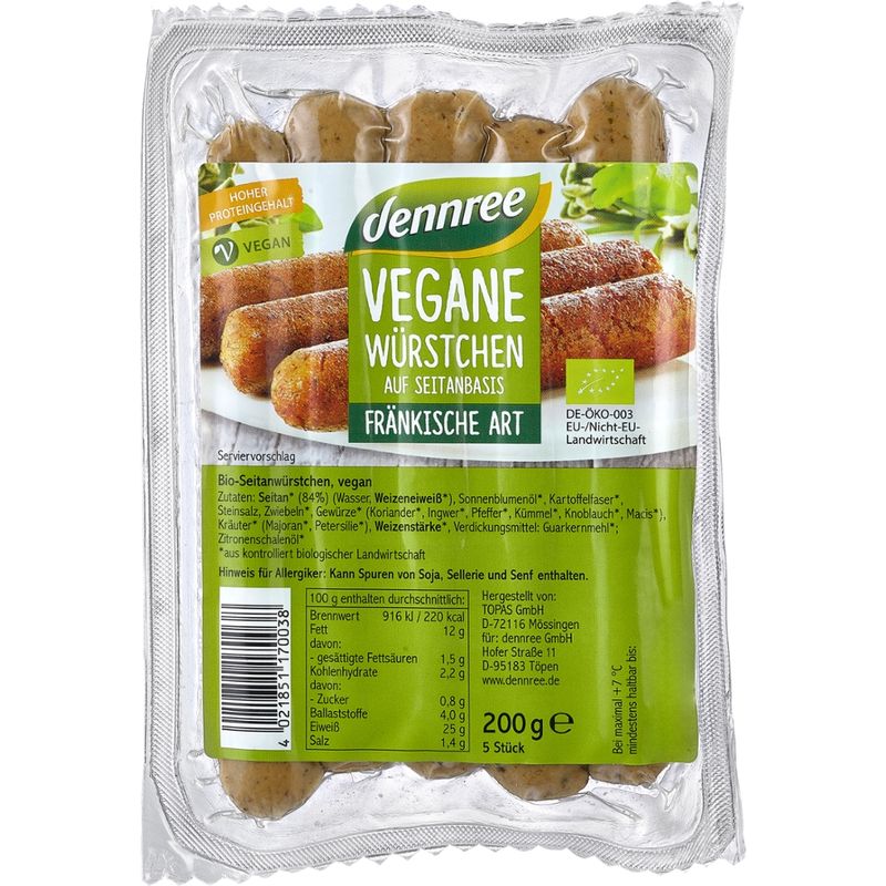 dennree Vegane Würstchen auf Seitanbasis Fränkische Art - Produktbild