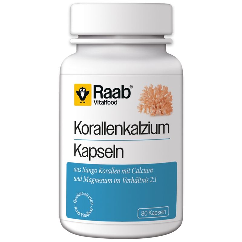 Raab Vitalfood Sango Korallenkalzium Kapseln, 80 Kapseln à 600 mg (48 g) - Produktbild