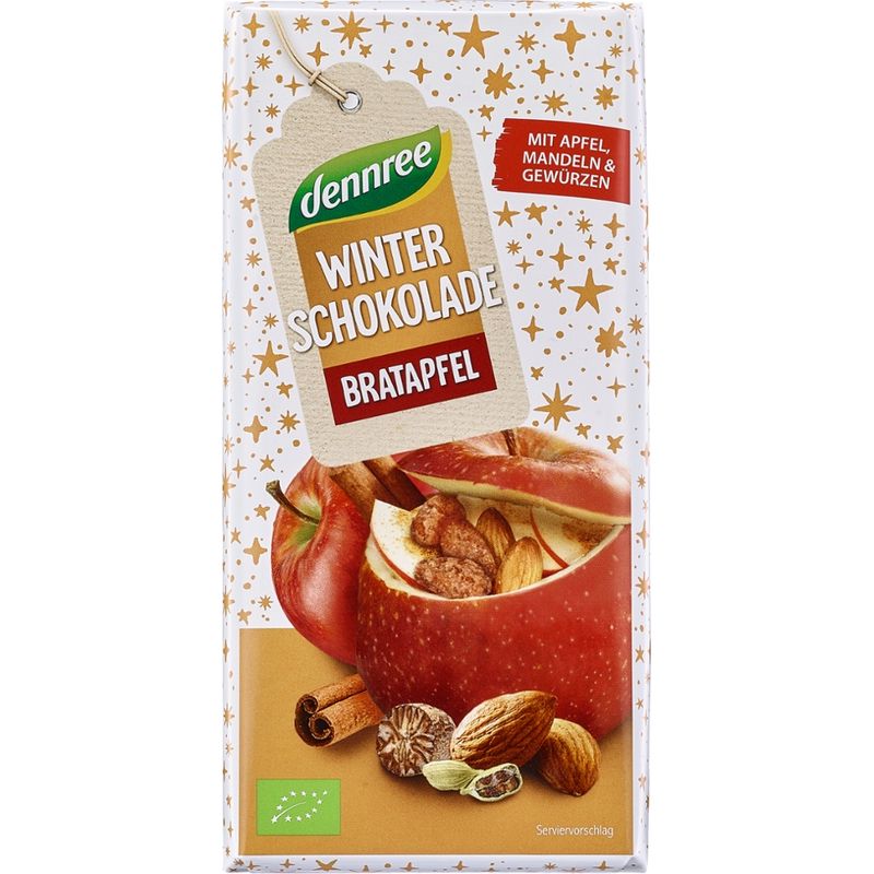 dennree Winterschokolade Bratapfel, mit Apfel, Mandeln und Gewürzen - Produktbild