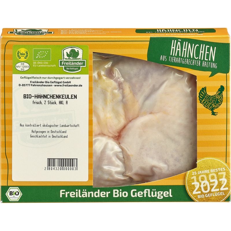 Freiländer Bio Geflügel Hähnchenkeulen, frisch, 2er vac., 3er Gebinde, Bio HKL A - Produktbild
