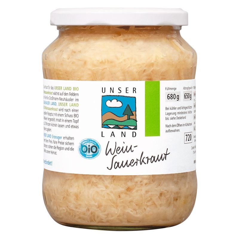 UNSER LAND UNSER LAND Bio Weinsauerkraut, BayBio, 680g Glas - Produktbild