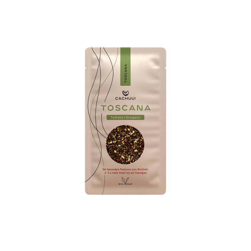 Cachuu! Cachuu! Cashew-Pesto Toscana, Nachfüllbeutel 20g, Trockenmischung zum selber Anrühren mit Wasser und Öl, ergibt die 2-3fache Menge, als Pesto, Dip, Marinade, Aufstrich oder Topping - Produktbild