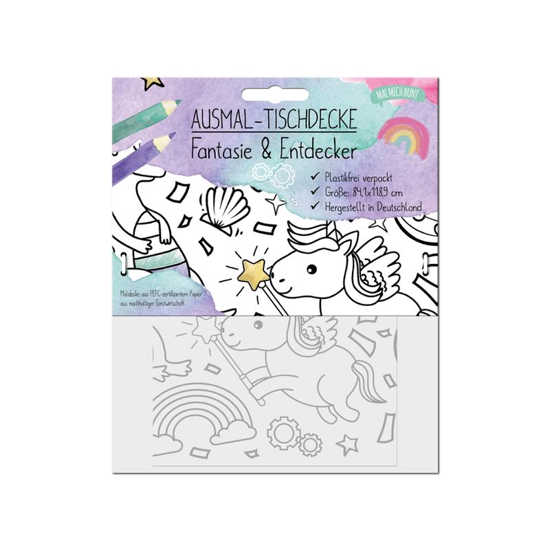 Malmichbunt Ausmal-Tischdecke aus Papier Motive Fantasie & Entdecker - Produktbild