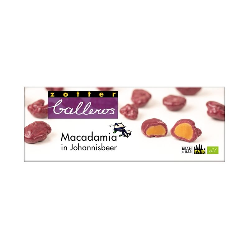 Zotter Schokolade Balleros "Macadamia in Johannisbeer" - Produktbild