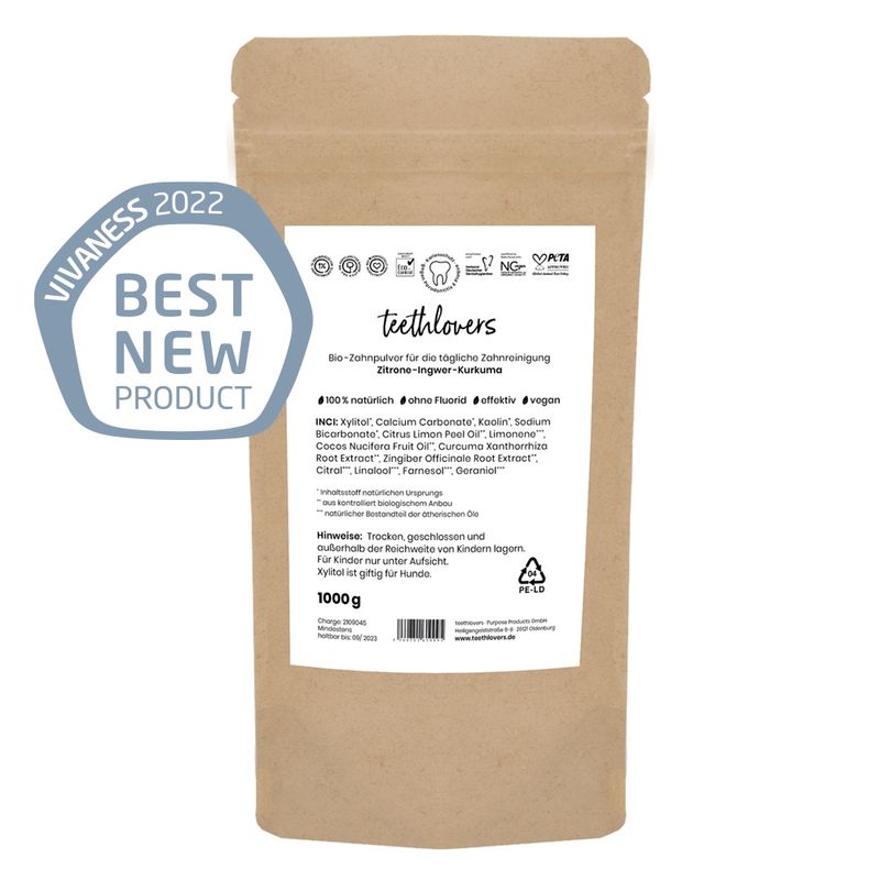 teethlovers 1kg teethlovers Zitrone-Ingwer-Kurkuma Zahnpulver (ausschließlich für den losen, unverpackten Verkauf im Laden) - Produktbild