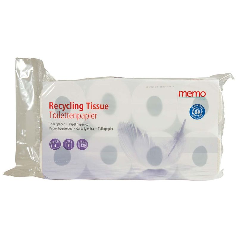 memo memo Toilettenpapier "Recycling Tissue" 4-lagig, 8 Rollen - Produktbild