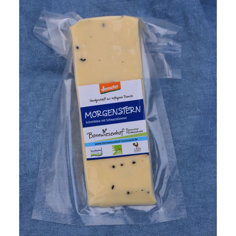 Bornwieser Milchhandwerk Morgenstern, Schnittkäse mit Schwarzkümmel, handverschöpft aus hofeigener Milch - Produktbild