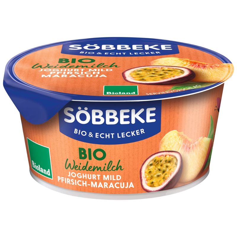 Söbbeke Bio Weidemilch Joghurt Pfirsich-Maracuja 3,8% Fett 150 g - Produktbild