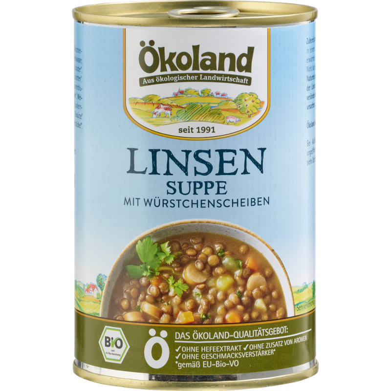 ÖKOLAND Linsensuppe mit Würstchenscheiben - Produktbild
