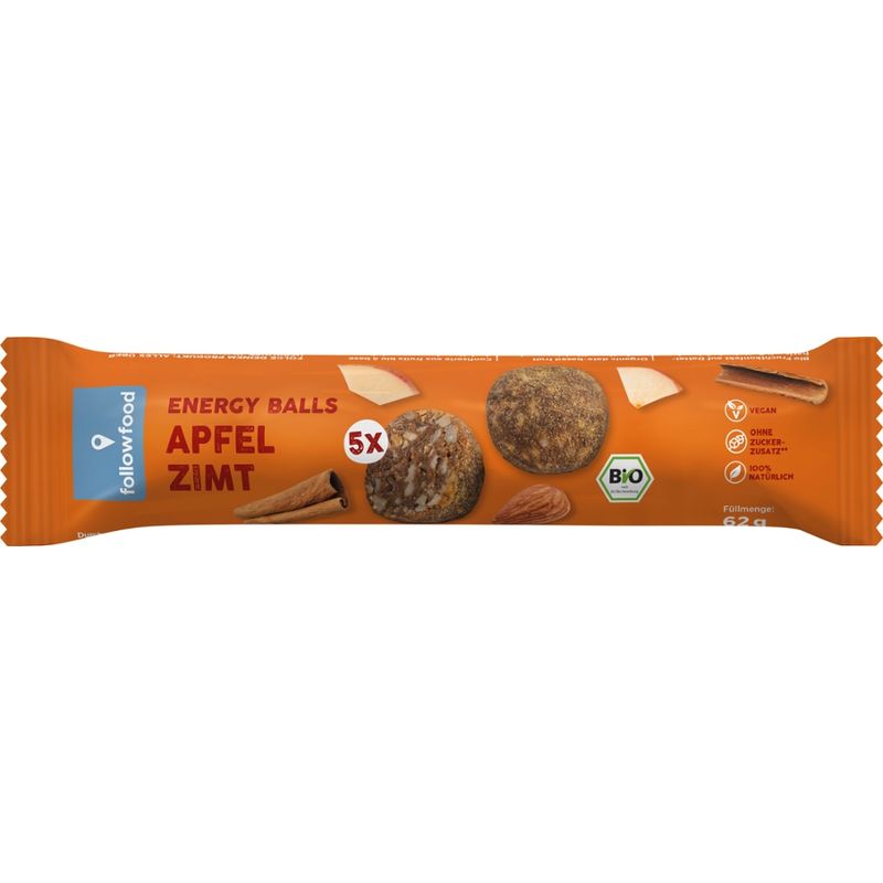 followfood Bio Energy Balls Apfel Zimt, Fruchtkonfekt auf Dattelbasis - Produktbild