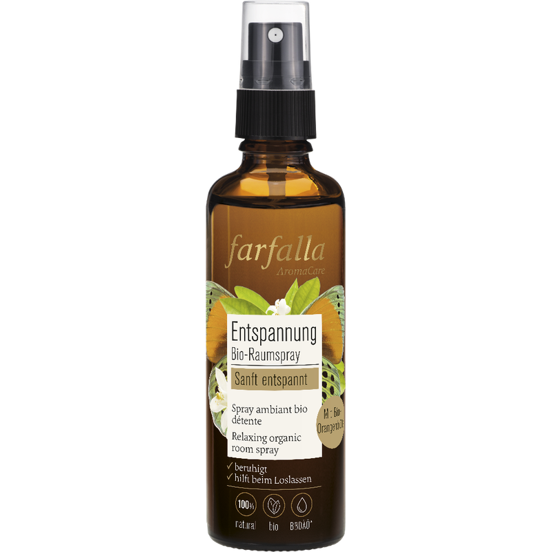 farfalla sanft entspannt, Orangenblüte, Entspannender Bio-Raumspray, 75ml - Produktbild