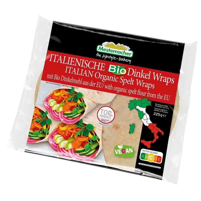 Mestemacher GmbH Italienische Bio Dinkel Wraps 3 Stck./225 g - Produktbild