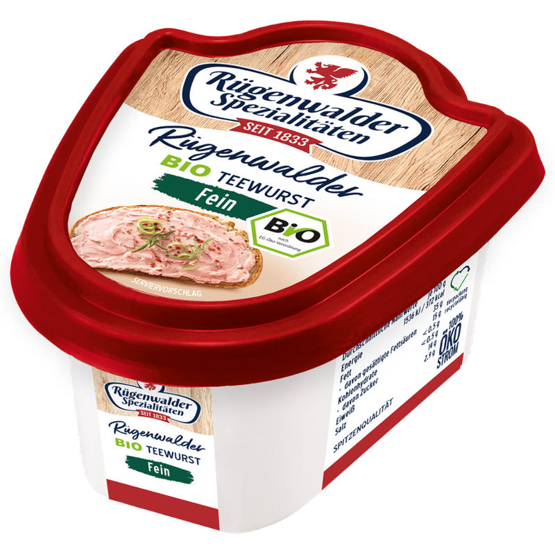 Rügenwalder Spezialitäten Bio Rügenwalder Teewurst fein, 125g in der Frischebox - Produktbild