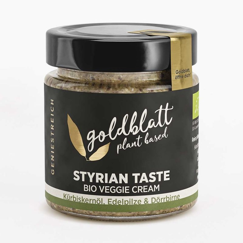 Goldblatt Goldblatt Bio Styrian Taste – Edelpilze-Kürbiskernöl-Dörrbirne auf Käferbohnenbasis - Produktbild