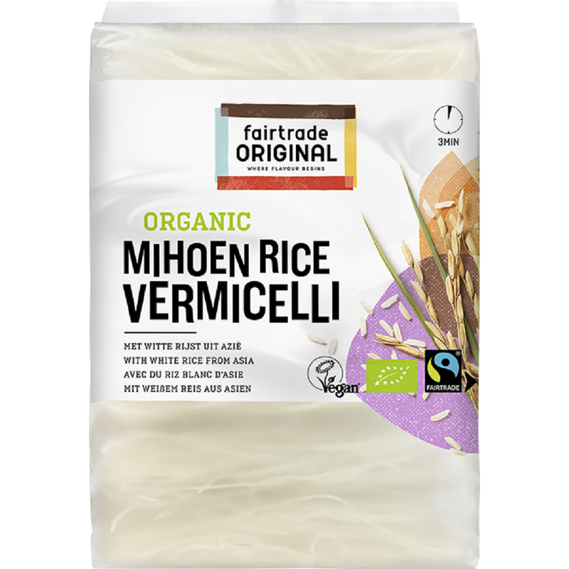 Fairtrade Original Organic Mihoen Rice Vermicelli mit weißem Reis aus Asien. Fair gehandelt, 225g - Produktbild